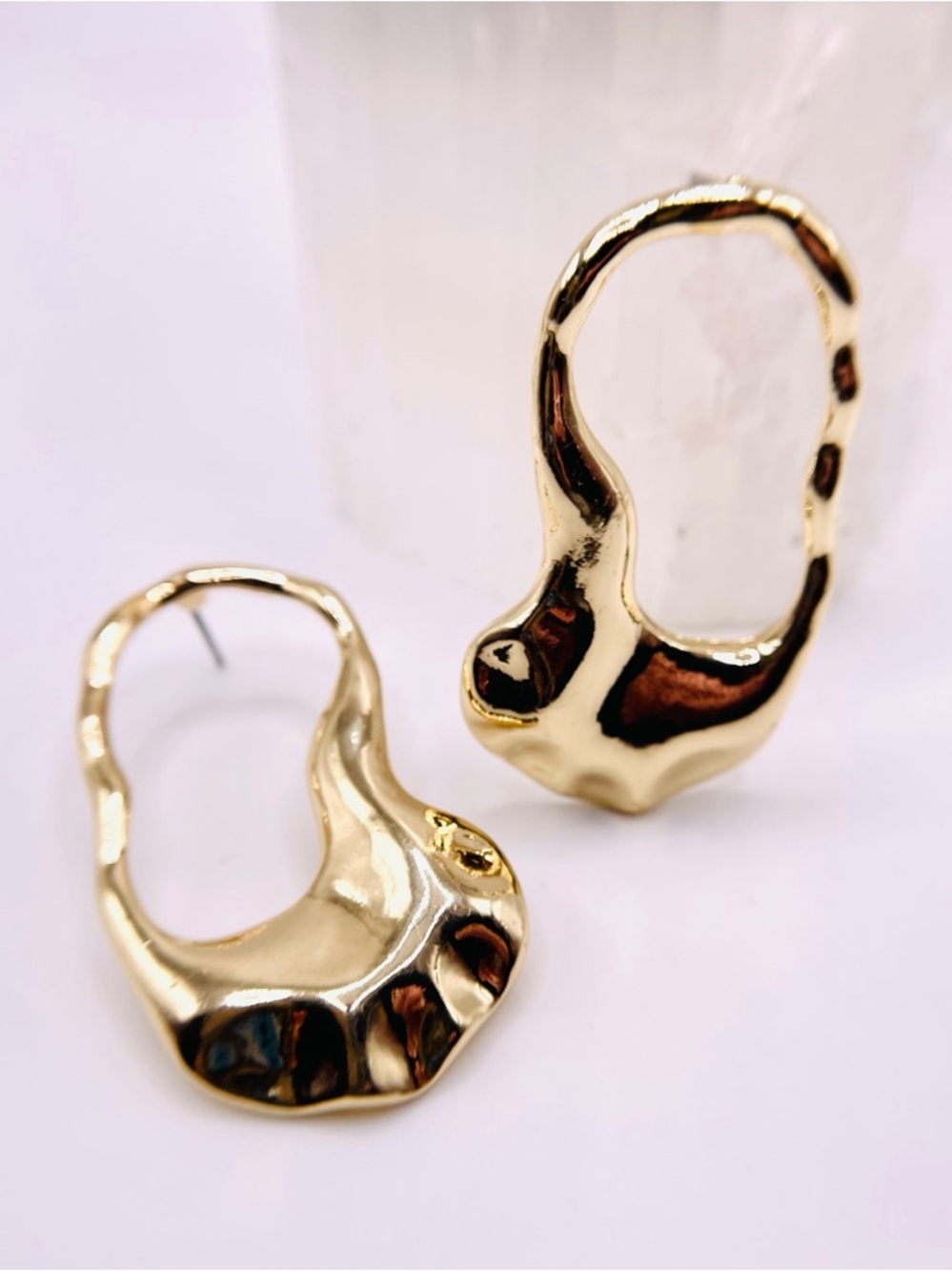 Gold Hammered asymmetrical Earrings